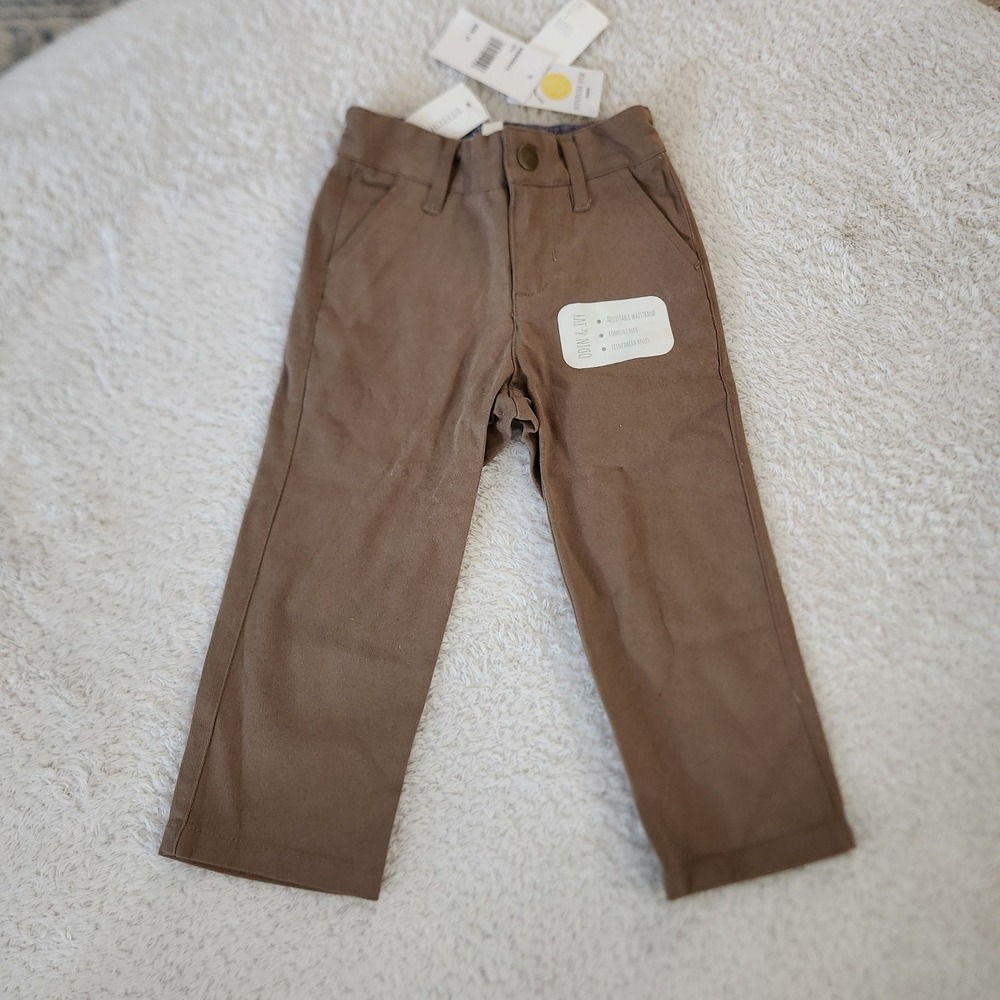 Odin & Ivy Toddler Boys Brown Chino Pants Reinforced Knees Adjustable Waist 2T
